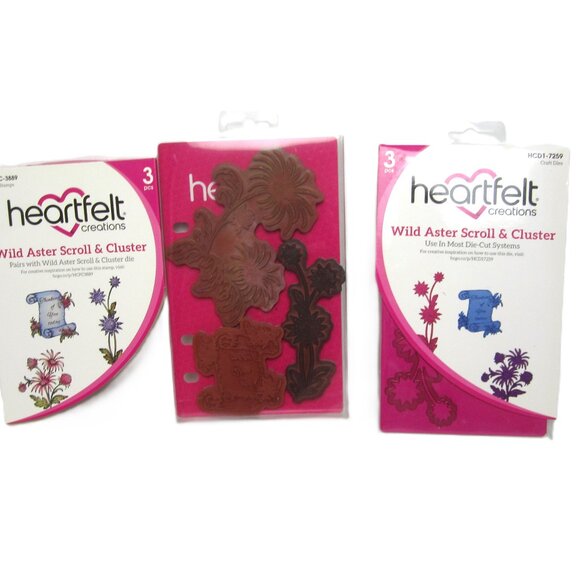 Heartfelt Creations Wild Aster Scroll & Cluster Cling Stamps & Craft Dies Floral - Picture 1 of 5